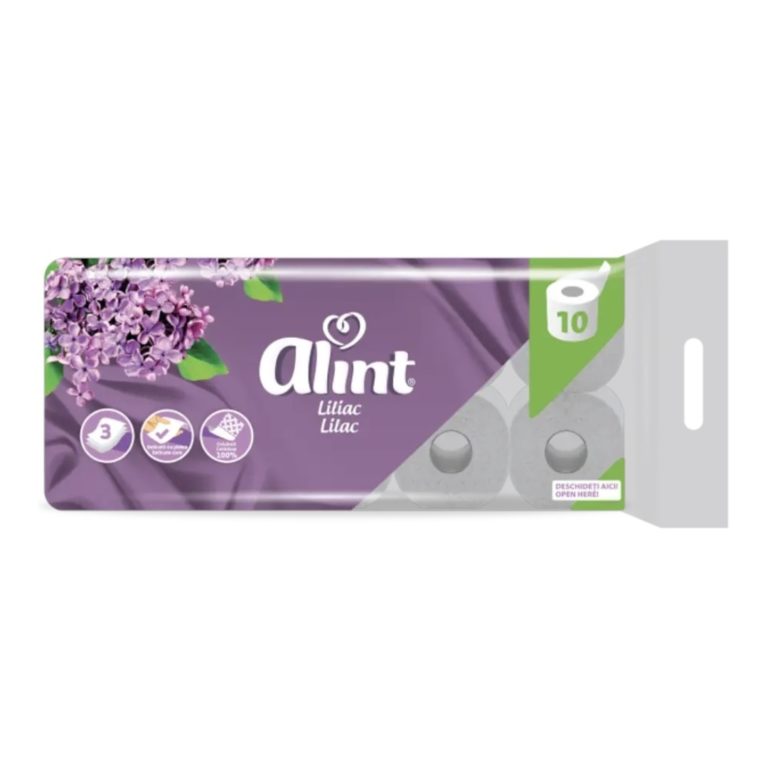Hartie igienica ALINT Practic Flori de Liliac, 3 straturi, 10 role - LaMiCasa