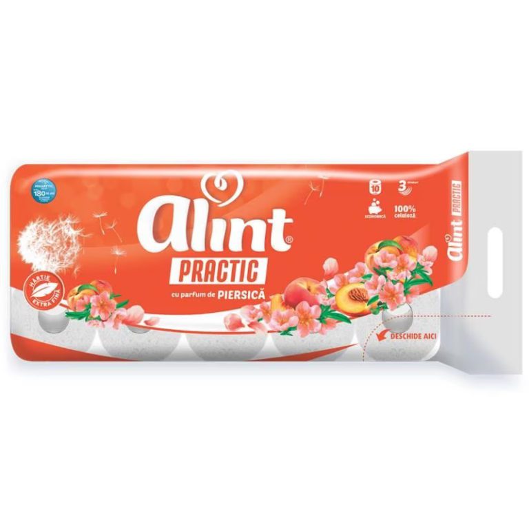 Hartie igienica ALINT Practic Parfum de Piersica, 3 straturi, 10 role - LaMiCasa