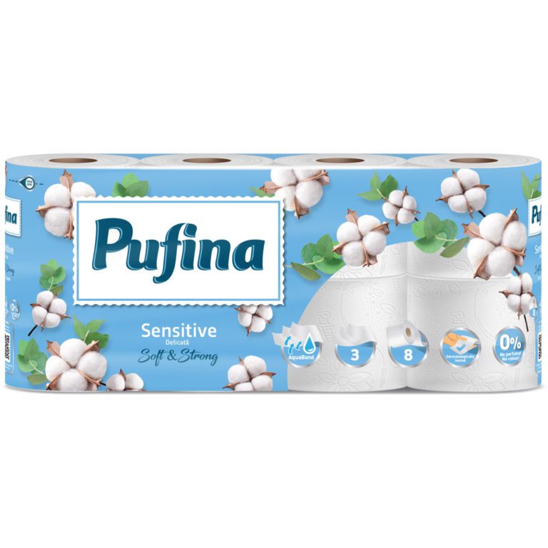 Hartie igienica Pufina SENSITIVE, 3 straturi, 10 role, 140 foi - LaMiCasa