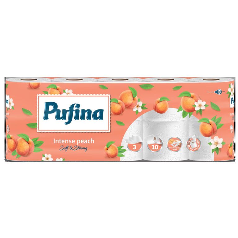 Hartie igienica Pufina INTENSE PEACH, 3 str. 10 role, 140 foi - LaMiCasa