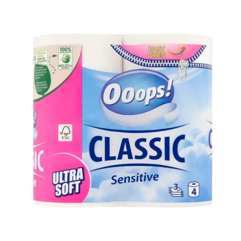 Hartie igienica Ooops Classic Sensitive 3 str., 4 role - LaMiCasa